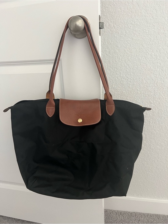 Longchamp Handbags - Black Nylon Tote with Brown Leather Handles